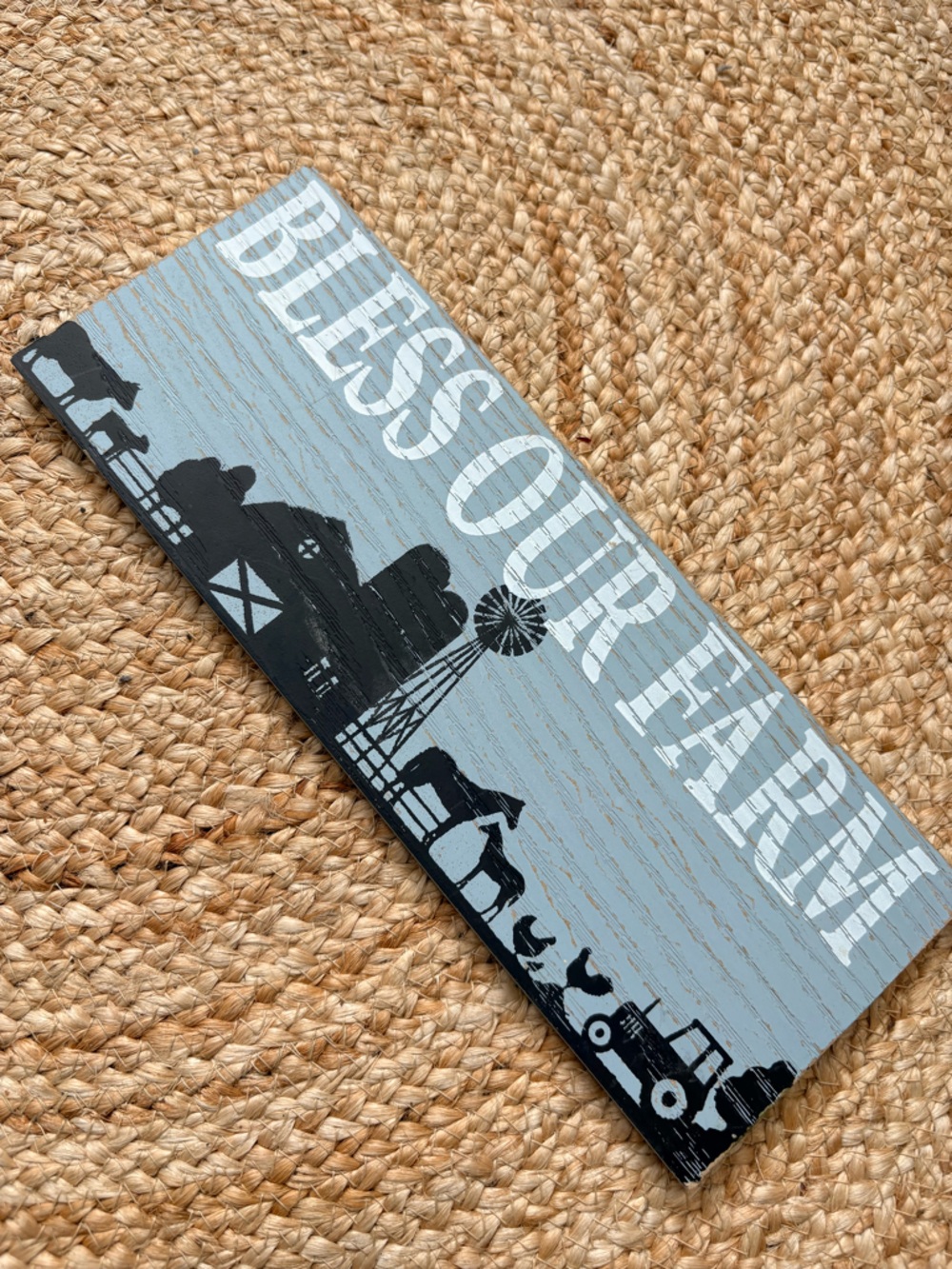 Bless Our Farm Wood Wall Sign - Light Blue & Black
